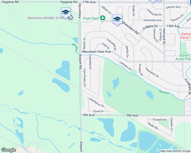 map of restaurants, bars, coffee shops, grocery stores, and more near 1150 Twin Peaks Circle in Longmont