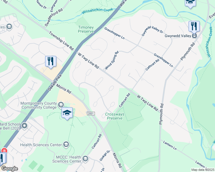 map of restaurants, bars, coffee shops, grocery stores, and more near 125 Brittany Way in Blue Bell