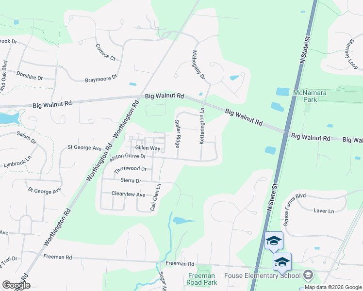 map of restaurants, bars, coffee shops, grocery stores, and more near 5475 Slater Ridge in Westerville