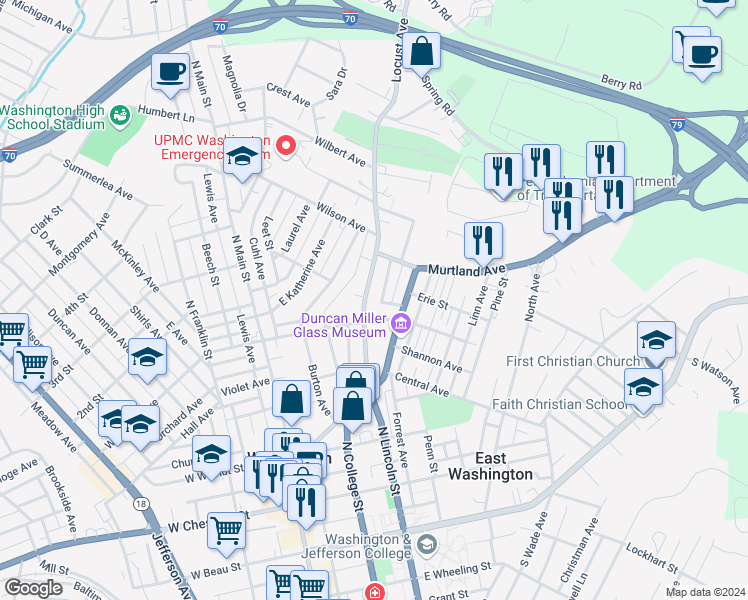 map of restaurants, bars, coffee shops, grocery stores, and more near 320 Locust Avenue in Washington