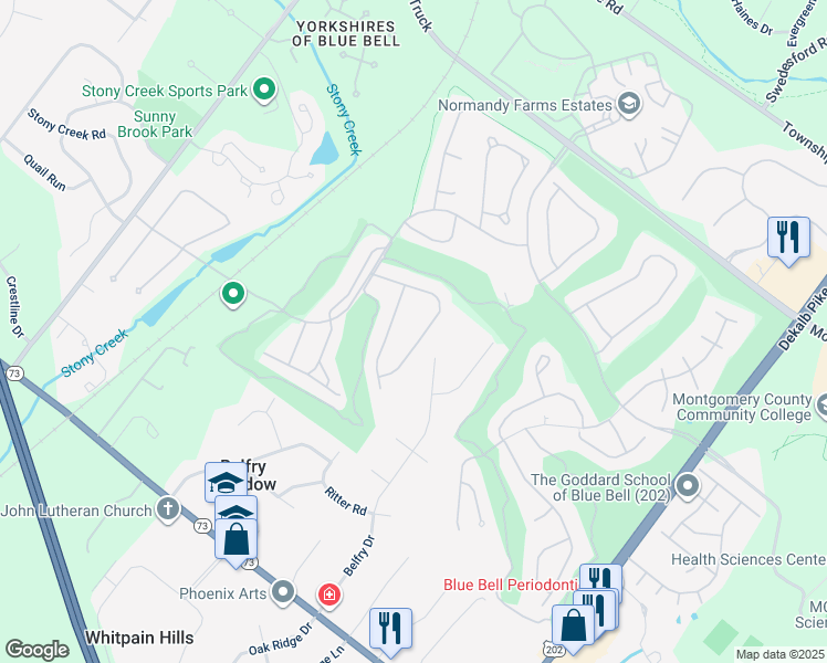 map of restaurants, bars, coffee shops, grocery stores, and more near 130 Bay Hill Dr in Blue Bell