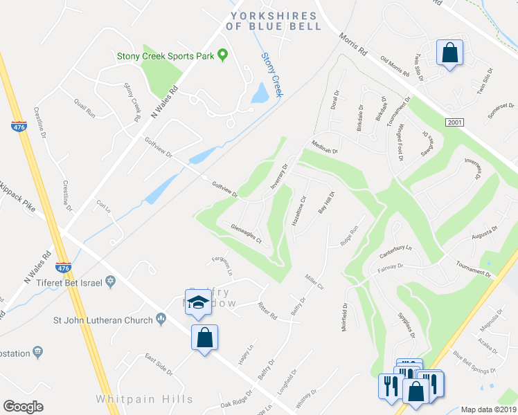 map of restaurants, bars, coffee shops, grocery stores, and more near 110 Gleneagles Drive in Blue Bell