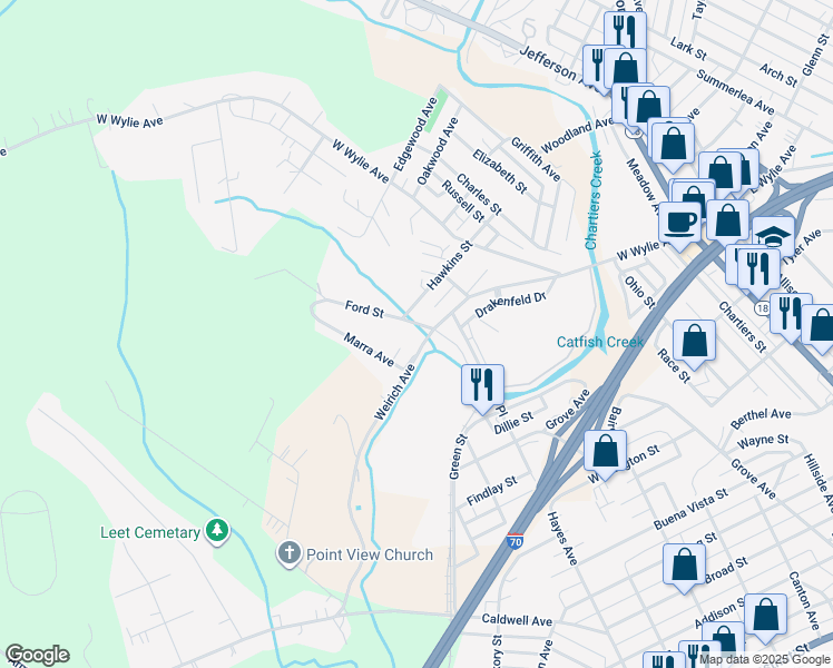map of restaurants, bars, coffee shops, grocery stores, and more near 363 Weirich Avenue in Washington