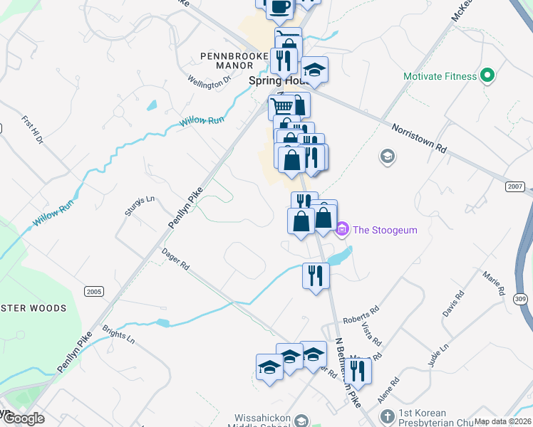 map of restaurants, bars, coffee shops, grocery stores, and more near 840 Foxfield Road in Spring House