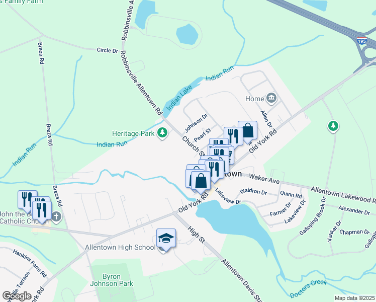 map of restaurants, bars, coffee shops, grocery stores, and more near 50 1/2 Church Street in Allentown