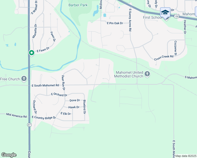 map of restaurants, bars, coffee shops, grocery stores, and more near 903 Woodview Court in Mahomet