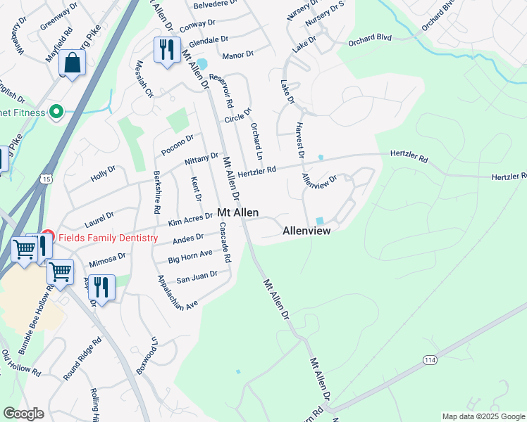 map of restaurants, bars, coffee shops, grocery stores, and more near 307 Allenview Drive in Mechanicsburg