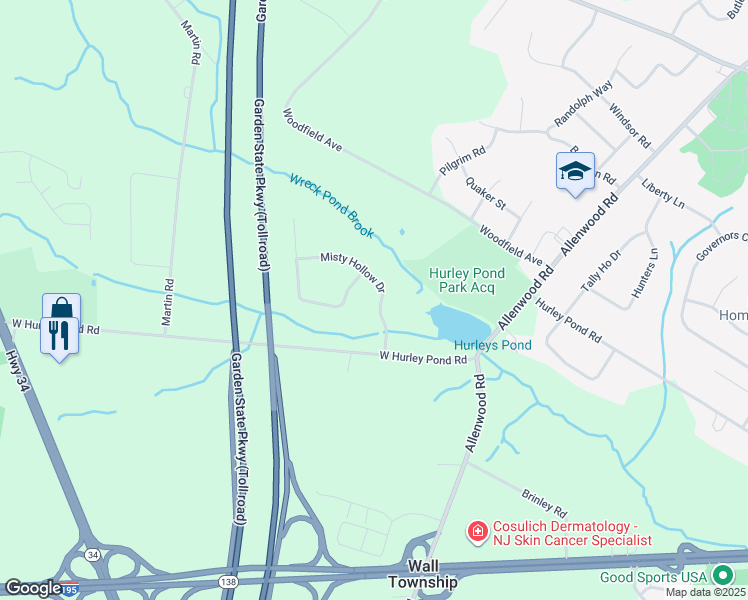 map of restaurants, bars, coffee shops, grocery stores, and more near 3418 West Hurley Pond Road in Wall Township