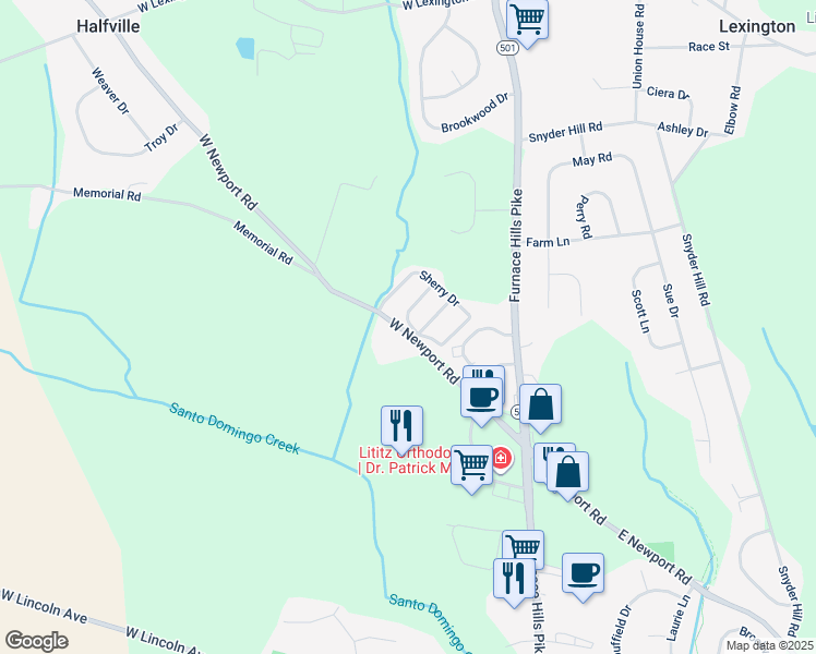 map of restaurants, bars, coffee shops, grocery stores, and more near 60 Christy Lane in Lititz
