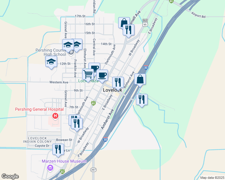 map of restaurants, bars, coffee shops, grocery stores, and more near in Lovelock