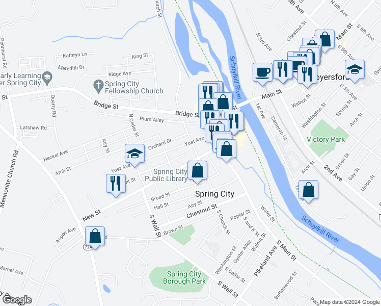 map of restaurants, bars, coffee shops, grocery stores, and more near in Spring City
