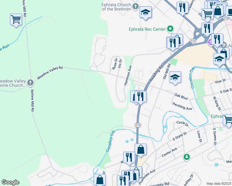 map of restaurants, bars, coffee shops, grocery stores, and more near 1262 Hammon Avenue in Ephrata
