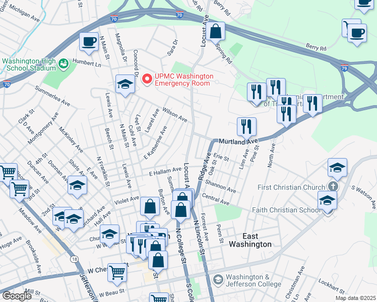 map of restaurants, bars, coffee shops, grocery stores, and more near 320 Locust Avenue in Washington