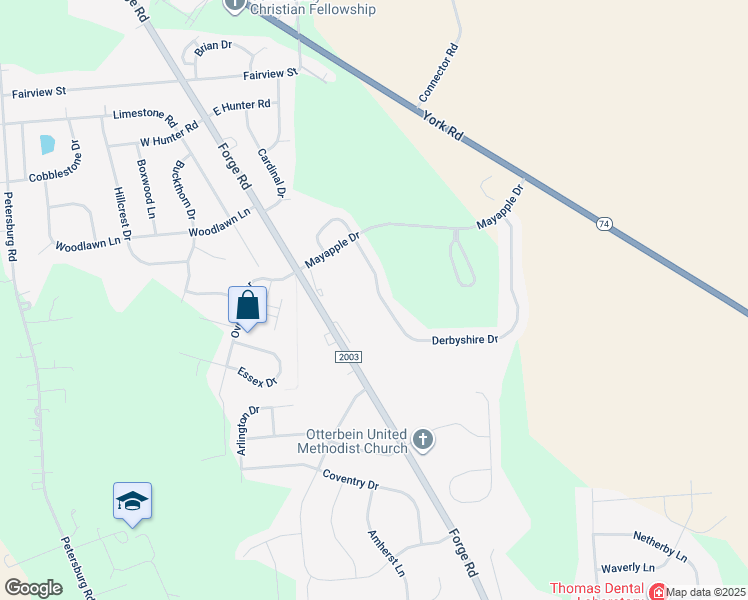 map of restaurants, bars, coffee shops, grocery stores, and more near 65 Derbyshire Dr in Carlisle