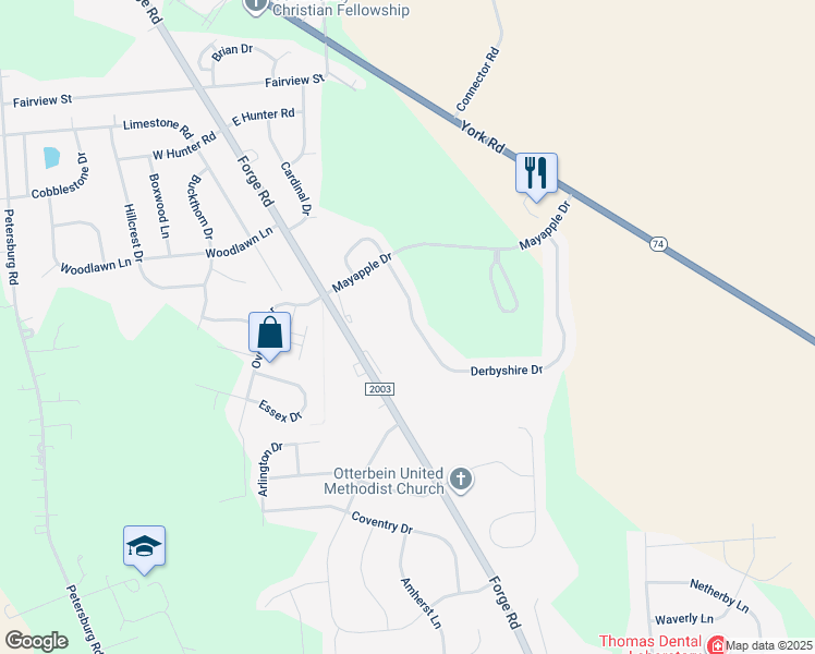 map of restaurants, bars, coffee shops, grocery stores, and more near 65 Derbyshire Dr in Carlisle