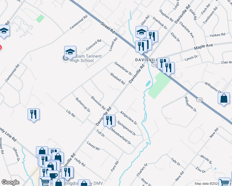 map of restaurants, bars, coffee shops, grocery stores, and more near 404 Davisville Road in Warminster