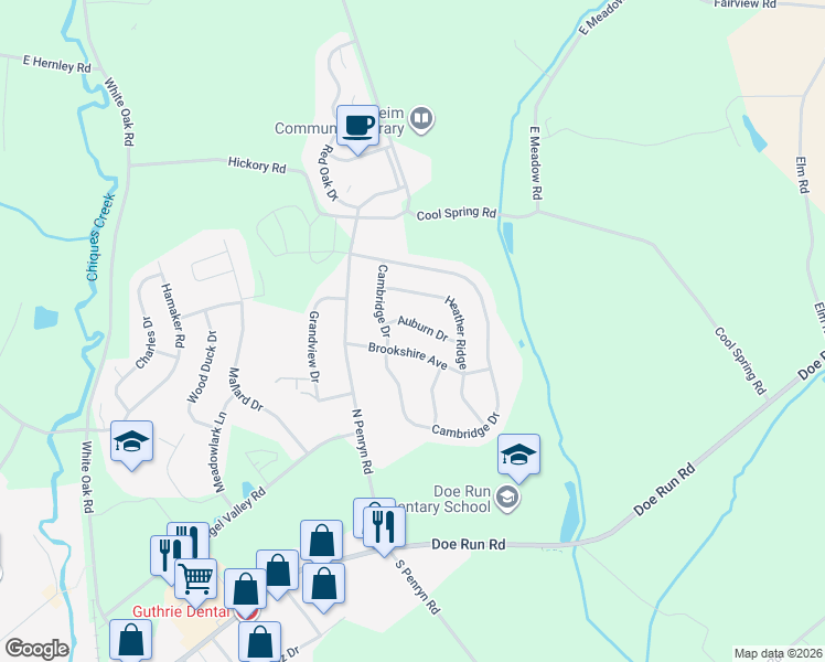 map of restaurants, bars, coffee shops, grocery stores, and more near 534 Brookshire Avenue in Manheim