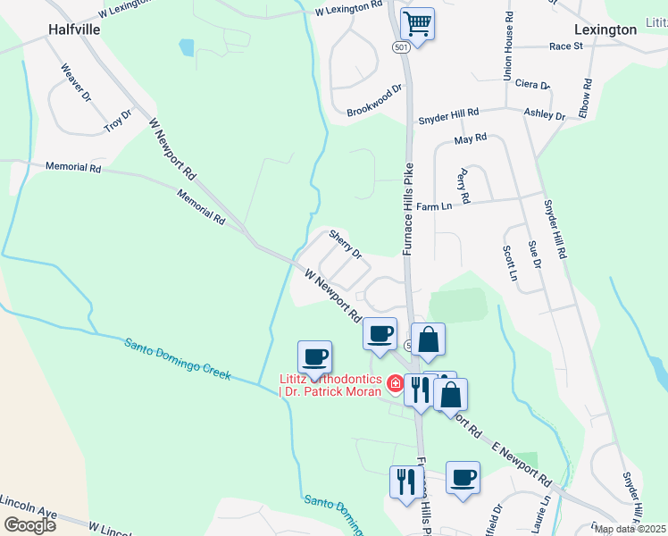 map of restaurants, bars, coffee shops, grocery stores, and more near 35 Plateau Road in Lititz