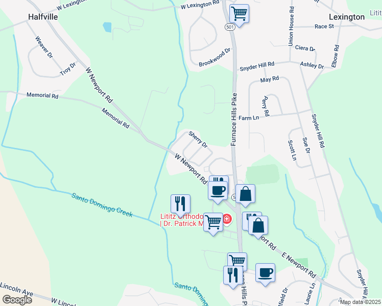 map of restaurants, bars, coffee shops, grocery stores, and more near 35 Plateau Road in Lititz