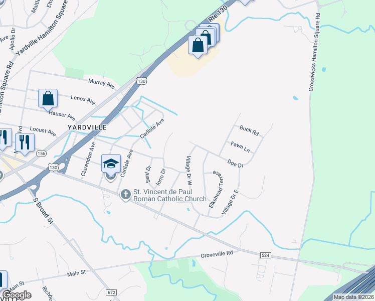 map of restaurants, bars, coffee shops, grocery stores, and more near 23 Colts Neck Terrace in Hamilton Township