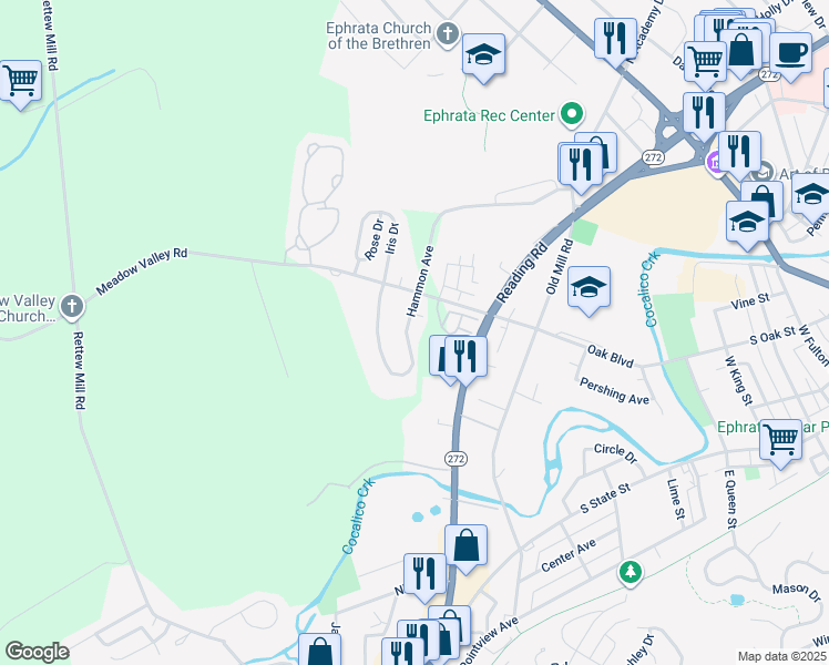 map of restaurants, bars, coffee shops, grocery stores, and more near 1082 Hammon Avenue in Ephrata