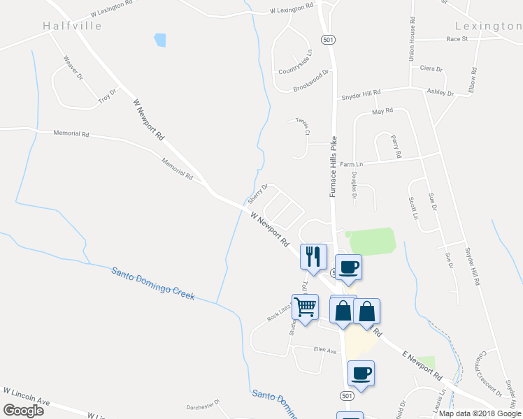map of restaurants, bars, coffee shops, grocery stores, and more near 58 Christy Lane in Lititz