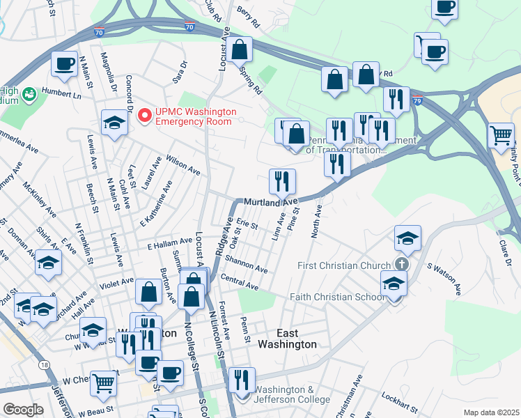 map of restaurants, bars, coffee shops, grocery stores, and more near 33 Murtland Avenue in Washington