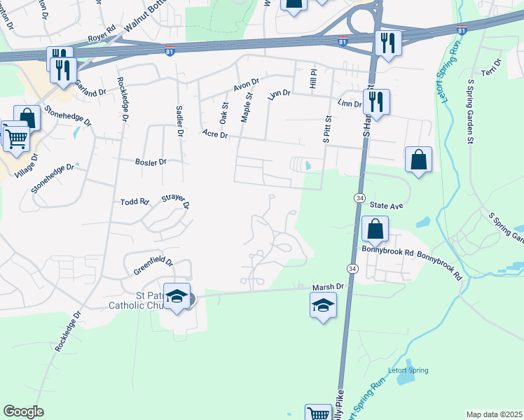 map of restaurants, bars, coffee shops, grocery stores, and more near 115 Ege Drive in Carlisle