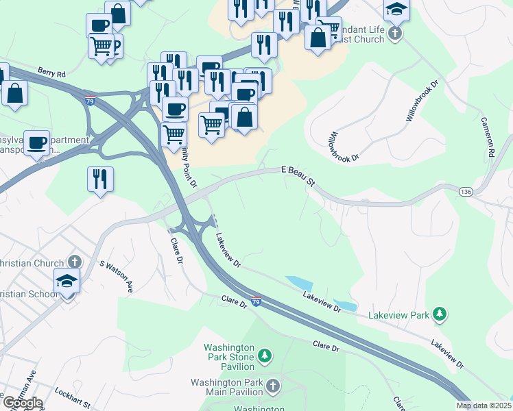 map of restaurants, bars, coffee shops, grocery stores, and more near 880 East Beau Street in Washington