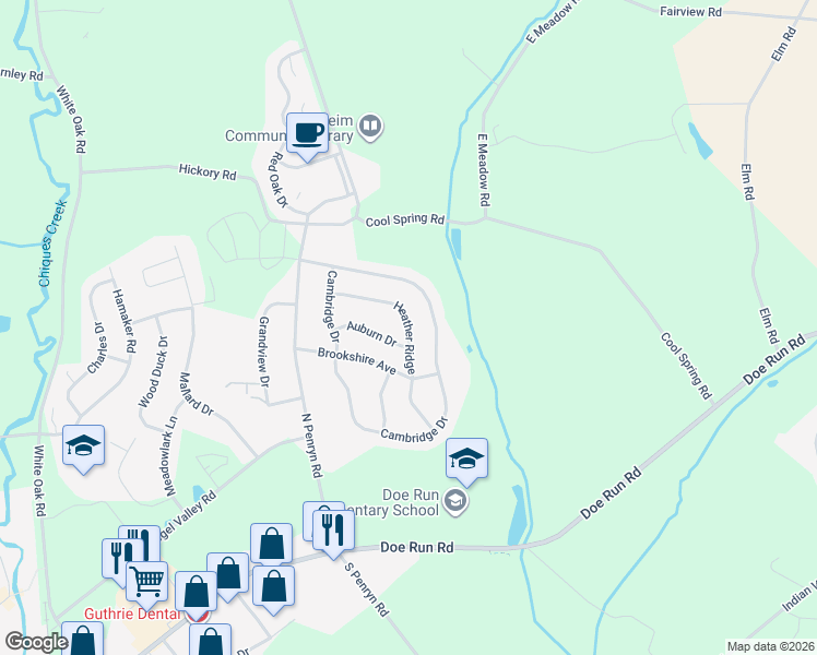 map of restaurants, bars, coffee shops, grocery stores, and more near 901 Cambridge Drive in Manheim