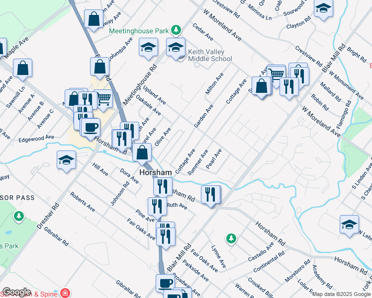 map of restaurants, bars, coffee shops, grocery stores, and more near 310 Garden Avenue in Horsham