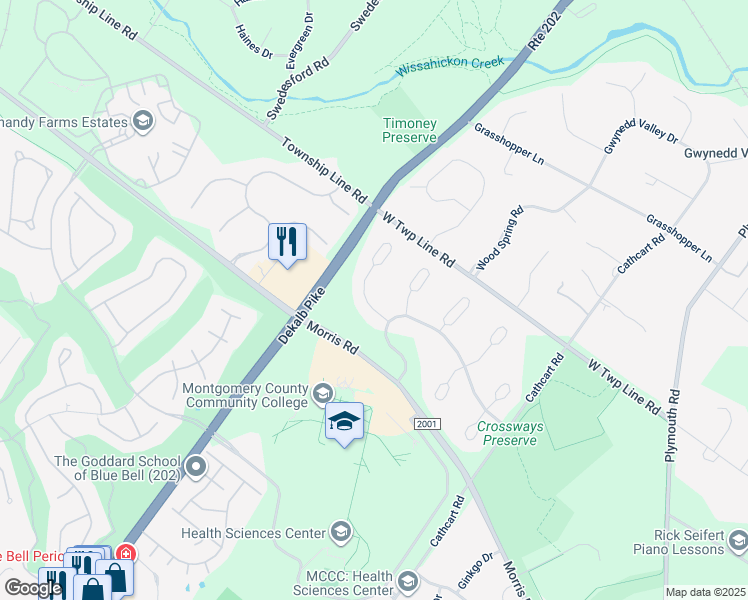 map of restaurants, bars, coffee shops, grocery stores, and more near 170 Brochant Circle in Blue Bell