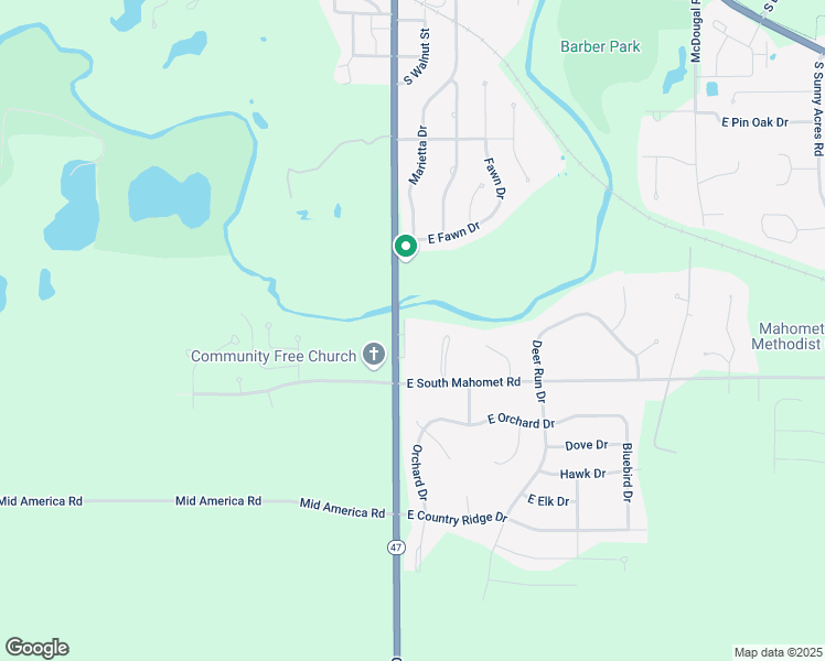 map of restaurants, bars, coffee shops, grocery stores, and more near 1604 South Division Street in Mahomet
