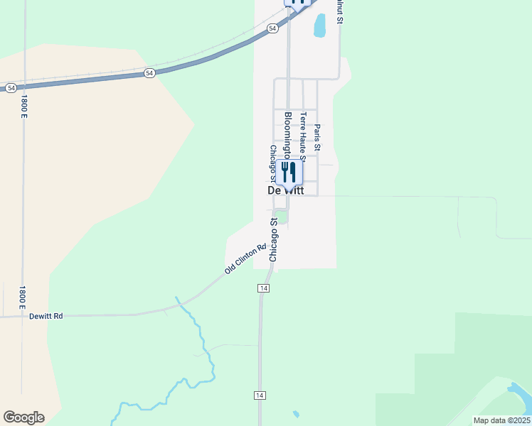 map of restaurants, bars, coffee shops, grocery stores, and more near 901 Chicago Street in De Witt