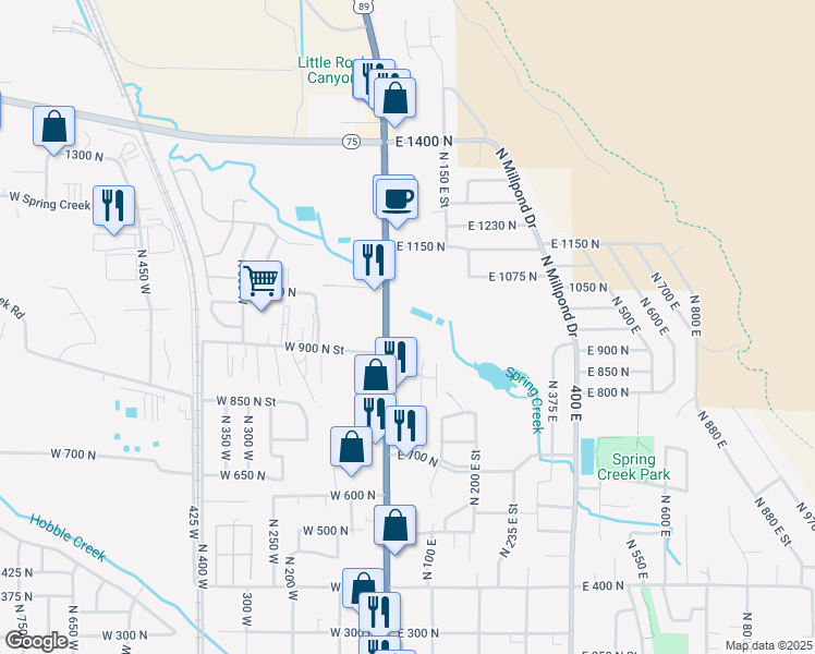 map of restaurants, bars, coffee shops, grocery stores, and more near 980 North Main Street in Springville
