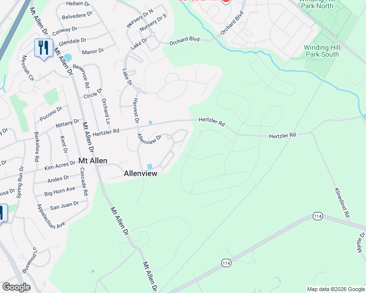 map of restaurants, bars, coffee shops, grocery stores, and more near 656 Allenview Drive in Mechanicsburg