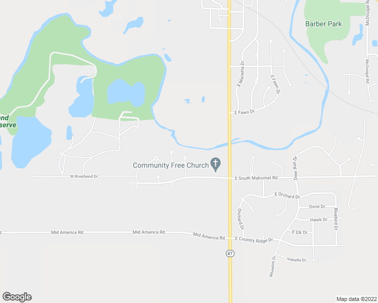 map of restaurants, bars, coffee shops, grocery stores, and more near 1514 River Bluff Drive in Mahomet