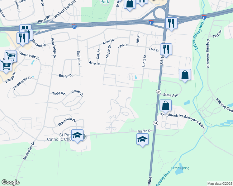map of restaurants, bars, coffee shops, grocery stores, and more near 110 Ege Drive in Carlisle