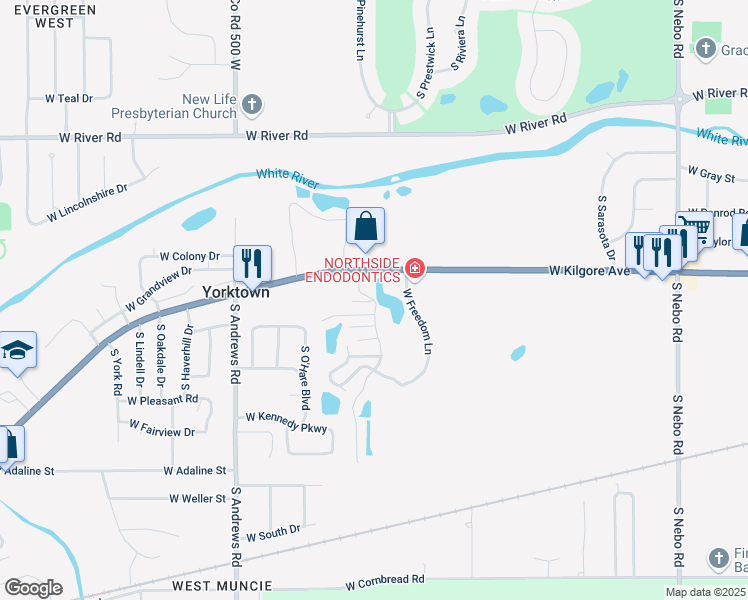 map of restaurants, bars, coffee shops, grocery stores, and more near 1681 South Patriot Drive in Yorktown
