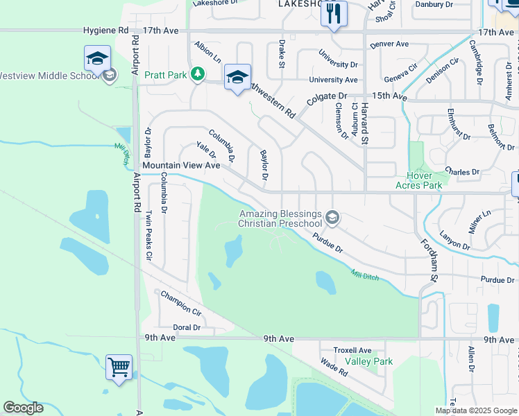 map of restaurants, bars, coffee shops, grocery stores, and more near 3324 Camden Drive in Longmont