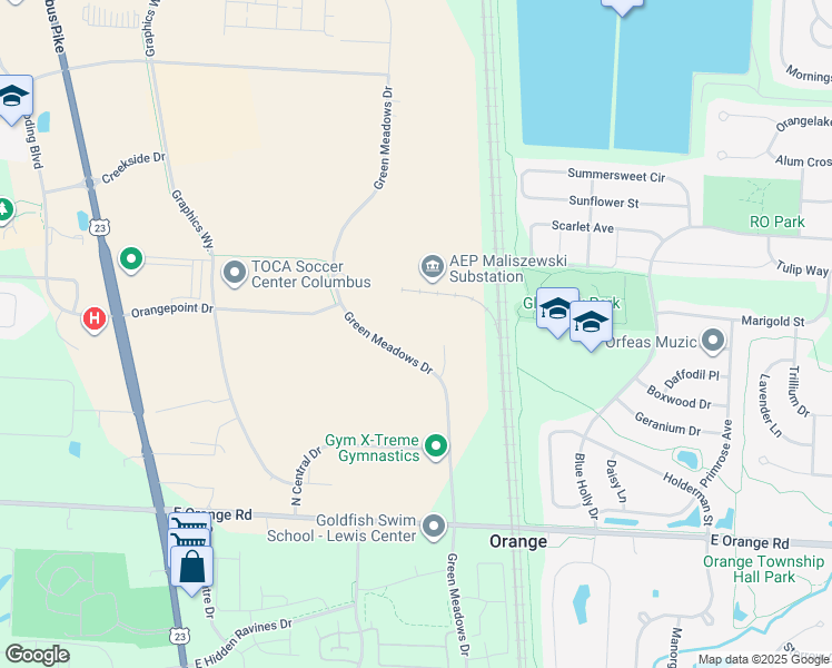 map of restaurants, bars, coffee shops, grocery stores, and more near 7547 Green Meadows Drive North in Lewis Center