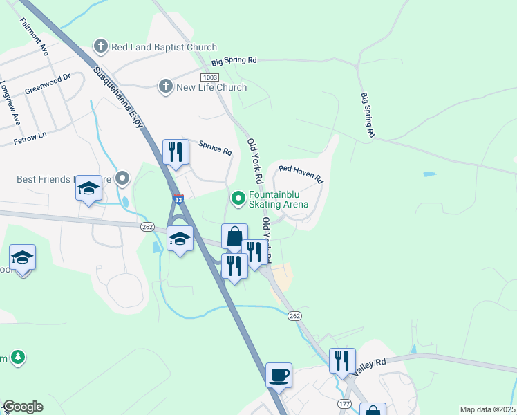 map of restaurants, bars, coffee shops, grocery stores, and more near 529 Old York Road in New Cumberland