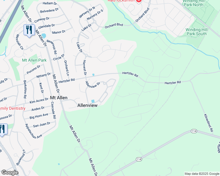 map of restaurants, bars, coffee shops, grocery stores, and more near 654 Allenview Drive in Mechanicsburg