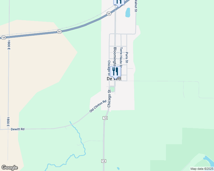 map of restaurants, bars, coffee shops, grocery stores, and more near 901 Chicago Street in De Witt