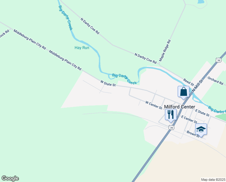 map of restaurants, bars, coffee shops, grocery stores, and more near 16 Greenfield Dr in Milford Center