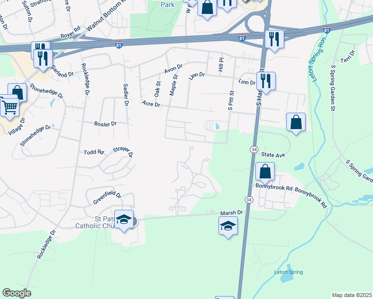 map of restaurants, bars, coffee shops, grocery stores, and more near 108 Ege Drive in Carlisle