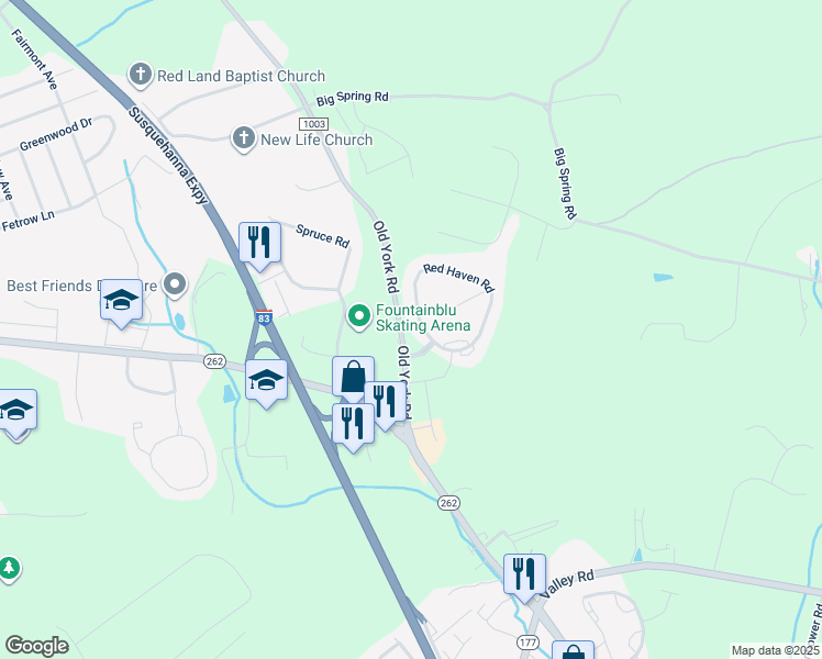 map of restaurants, bars, coffee shops, grocery stores, and more near 284 Red Haven Road in New Cumberland