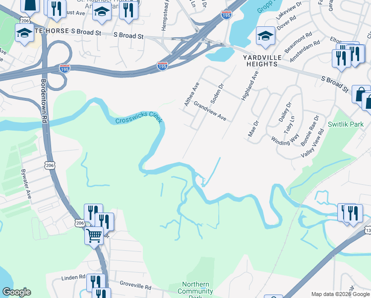 map of restaurants, bars, coffee shops, grocery stores, and more near 272 Soden Drive in Hamilton Township