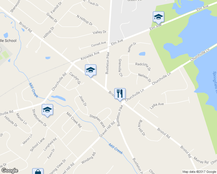 map of restaurants, bars, coffee shops, grocery stores, and more near 1411 Bristol Road in Churchville