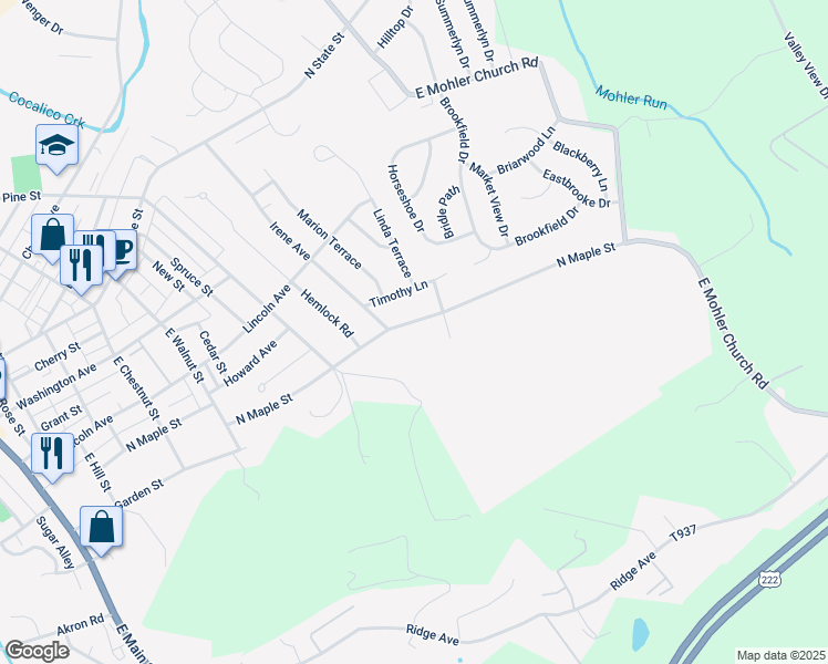 map of restaurants, bars, coffee shops, grocery stores, and more near 721 North Maple Street in Ephrata